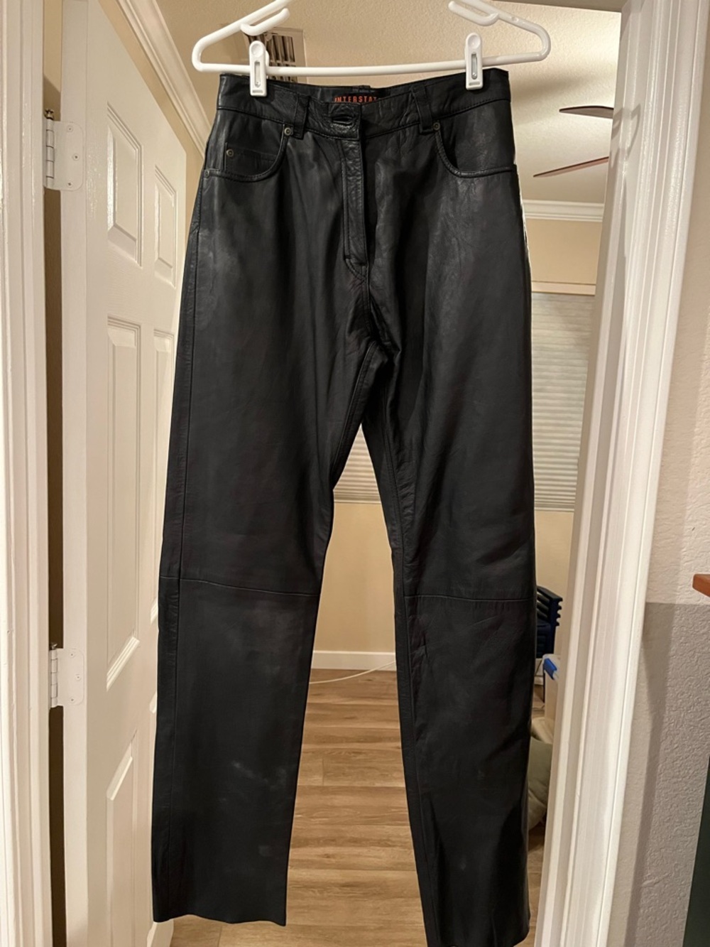 Black Straight-Leg Leather Pants - Women